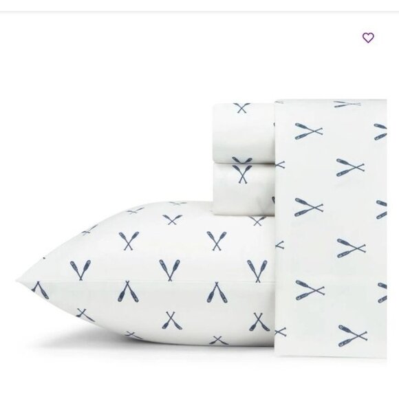 Eddie Bauer Twin Sheet Set Navy Blue Oars Nautical Print 100% Cotton Percale NWT - Picture 2 of 8